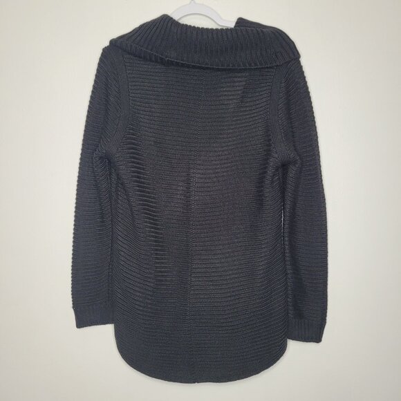 Calvin Klein black ribbed knit timeless classic minimalist turtleneck sweater L - Picture 2 of 8